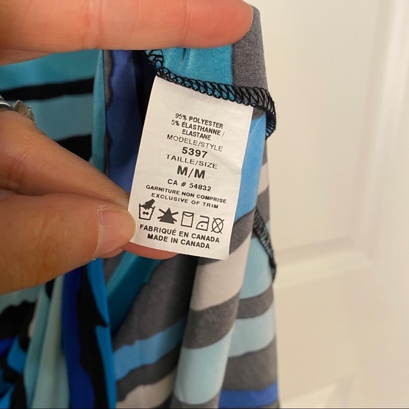 Dusak Designs Blue & Black Striped Career Dress Size Medium Made in Canada - Picture 5 of 5